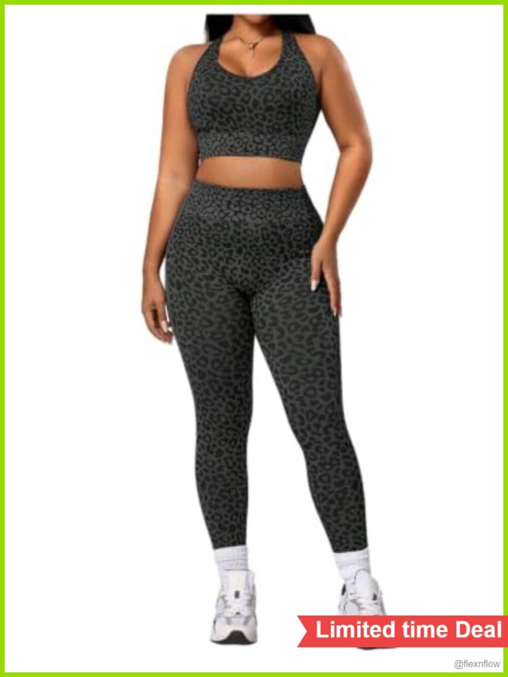 Plus Size Leopard 2 Piece Workout Set Cropped Tank & High Waisted Leggings